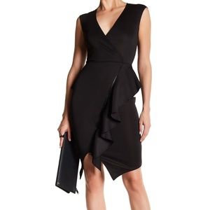 NWT Rachel Roy Black Sheath Surplice Ruffle Dress